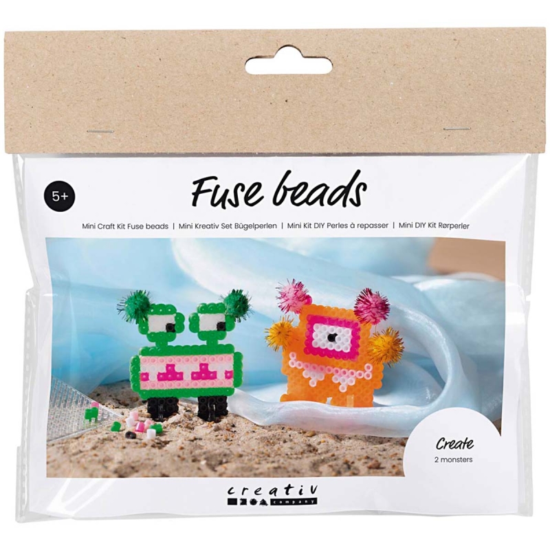 Mini kit créatif enfant - Monstres en perles à repasser - 2 pcs - Kit  perles à repasser - Creavea