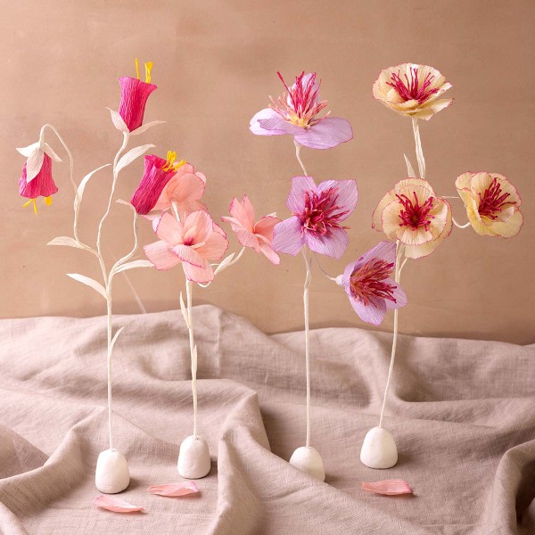Kit DIY papier crépon - Fleurs sur base en argile - Couleurs pastel - 4 pcs - Photo n°2