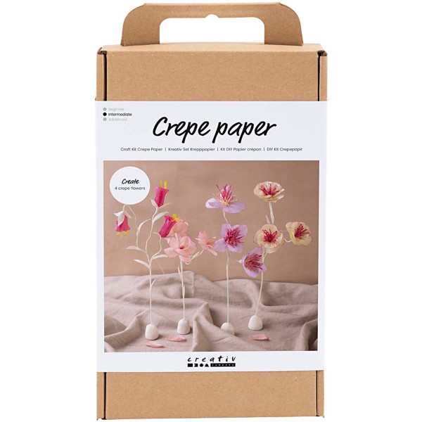 Kit DIY papier crépon - Fleurs sur base en argile - Couleurs pastel - 4 pcs - Photo n°1