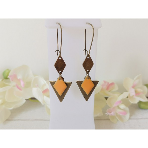 Kit boucles d'oreilles pendentif triangle bronze et orange - Photo n°2