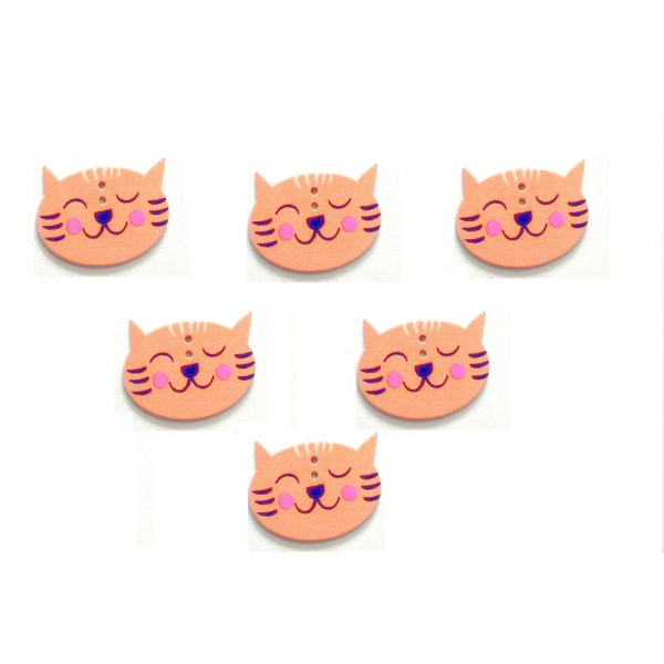 LOT 6 BOUTONS BOIS : theme animaux chat 29*22mm - Photo n°1