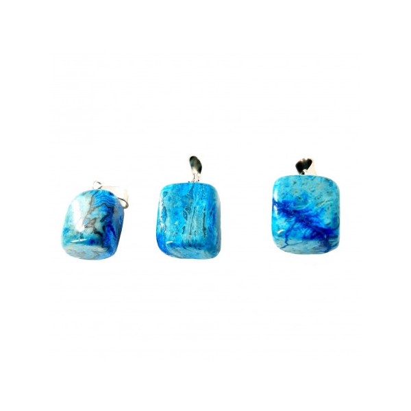 Pendentif pierre roulée en jaspe bleu fantaisie avec bélière - forme irrégulière + chaine - Photo n°1
