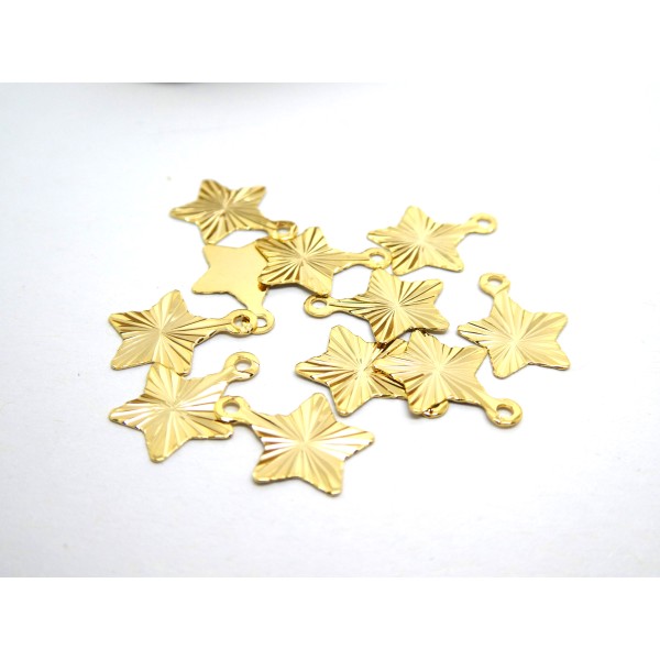10 Petites breloques fines étoile strié 12.5*10mm laiton plaqué or 24K - Photo n°1