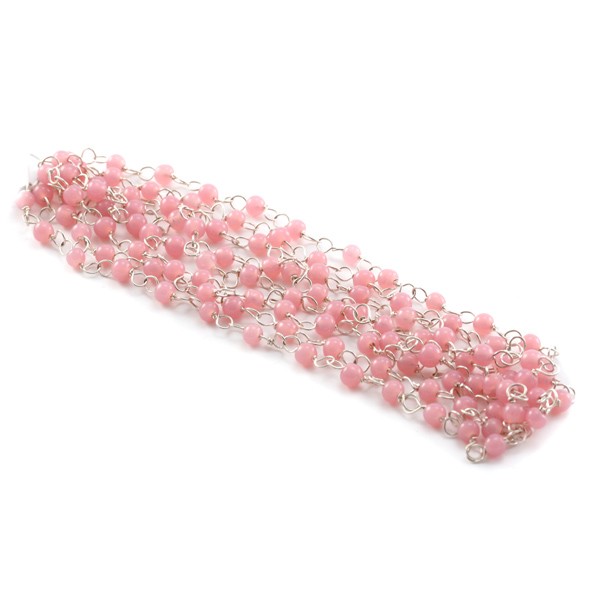 Chaine argenté + perles rondes 4mm rose clair x127cm - Photo n°1