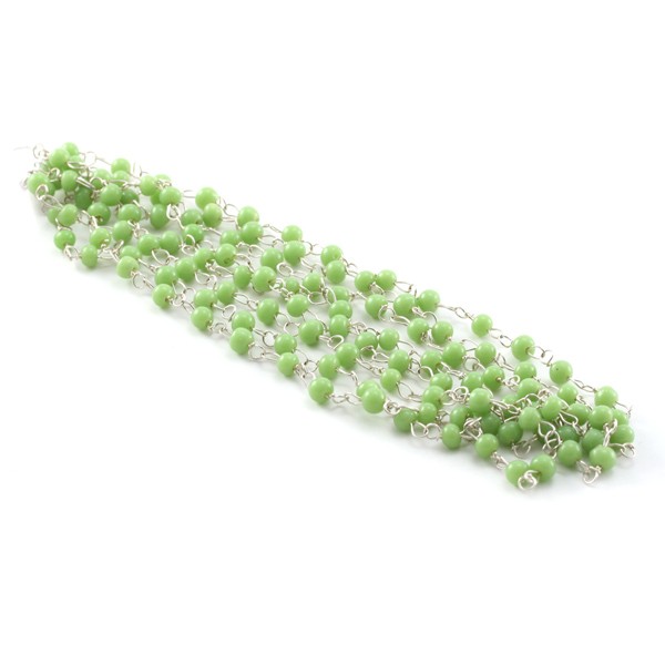 Chaine argenté + perles rondes 4mm vert clair x127cm - Photo n°1