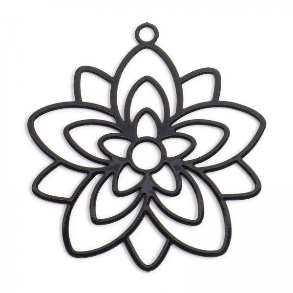 PS11898590 PAX 6 Estampes, pendentif filigrane, Fleur forme Mandala 30mm métal Coloris Noir DIY - Photo n°1
