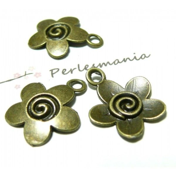 Ref 2D3327 Lot de 10 pendentifs breloque fleur spirale métal couleur Bronze - Photo n°1