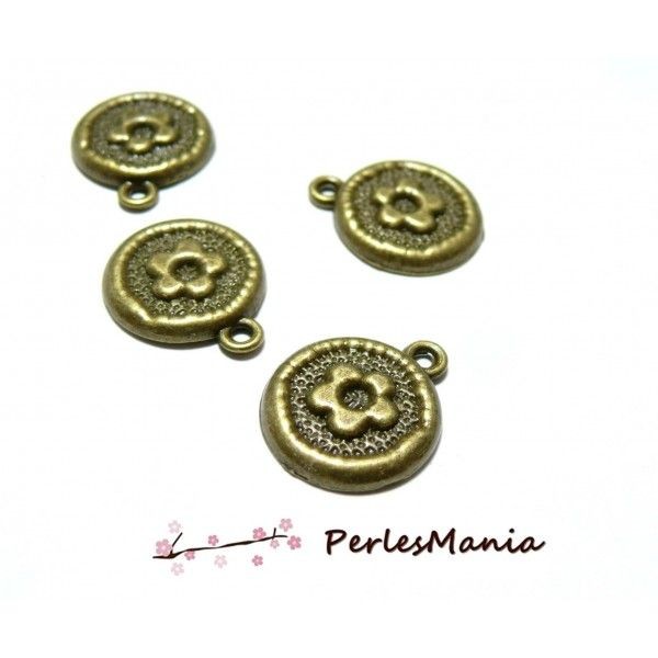 Ref 2W6823 Pax 10 pendentifs Médaille fleur en relief  Bronze - Photo n°1
