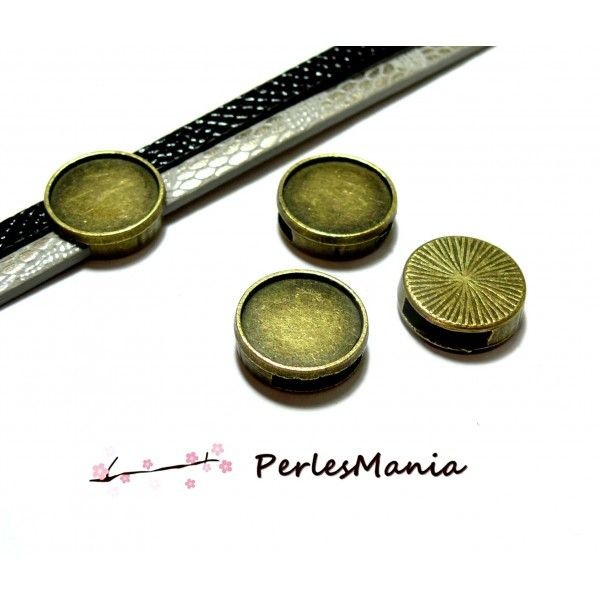 H1134104 PAX 10 passants Slides pour cabochon 14mm métal couleur Bronze pour cordons lanieres - Photo n°1