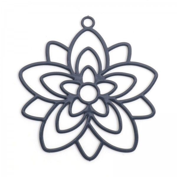 PS11898592 PAX 6 Estampes, pendentif filigrane, Fleur forme Mandala 30mm métal Coloris Gris, DIY - Photo n°1