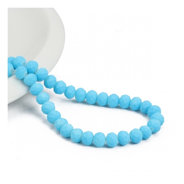 Perles en verre à facette 8 x 6 mm bleu opaque x 20 - Photo n°1