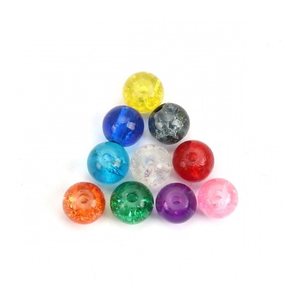 Perles en verre craquelé 6 mm multicolore x 30 - Photo n°1