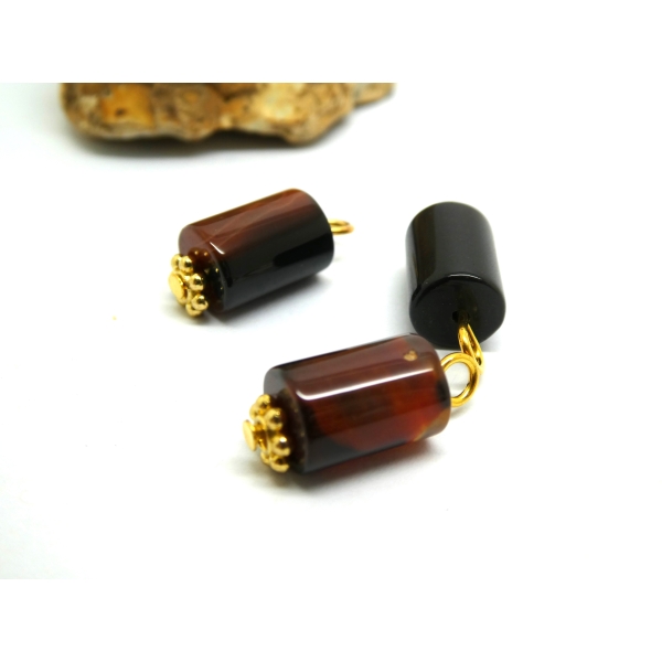 2 Pendentifs en agate naturelle teintée marron 18*8mm, forme colonne - Photo n°1