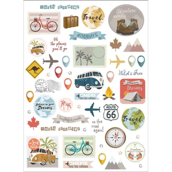 Gommettes voyages fantaisie stickers 100 autocollants créatif scrapbooking - Photo n°1