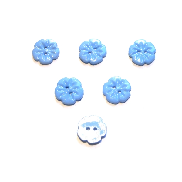 LOT 6 BOUTONS ACRYLIQUES : fleur bleu 15mm (01) - Photo n°1