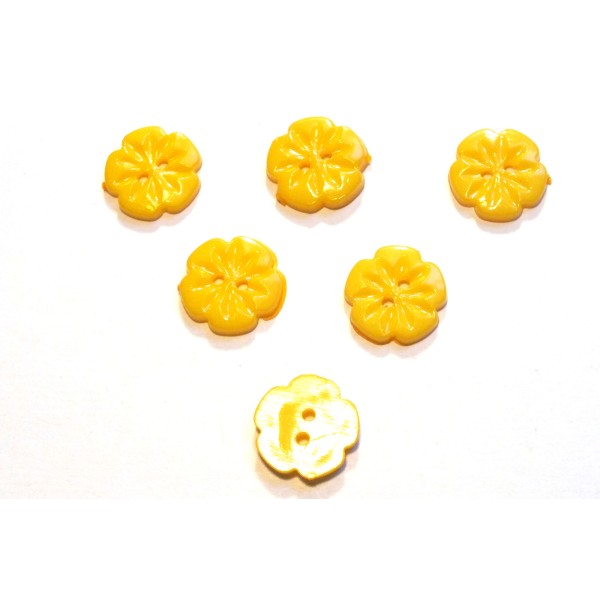 LOT 6 BOUTONS ACRYLIQUES : fleur jaune fonçé 15mm (01) - Photo n°1