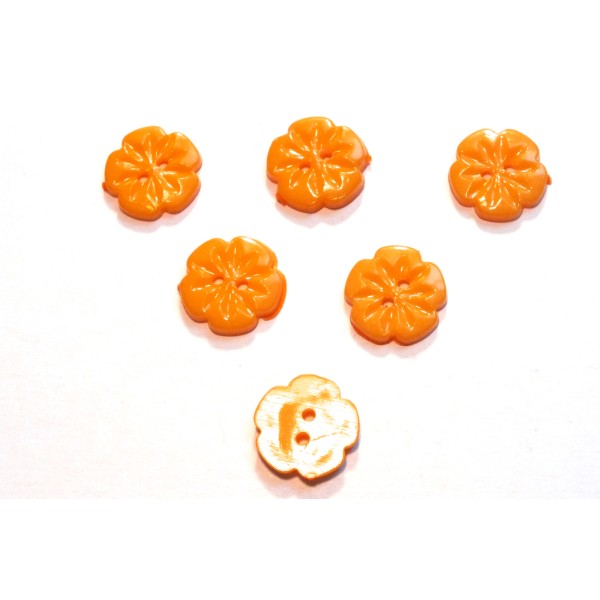LOT 6 BOUTONS ACRYLIQUES : fleur orange 15mm (01) - Photo n°1
