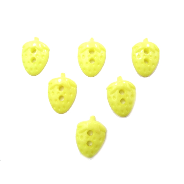 LOT 6 BOUTONS ACRYLIQUES : fraise jaune clair 16*11mm (03) - Photo n°1