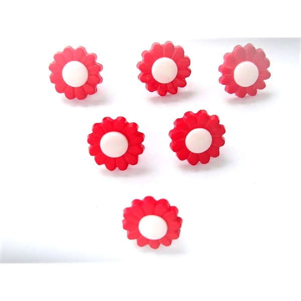 LOT 6 BOUTONS ACRYLIQUES : marguerite rouge/blanche 15mm (01) - Photo n°1