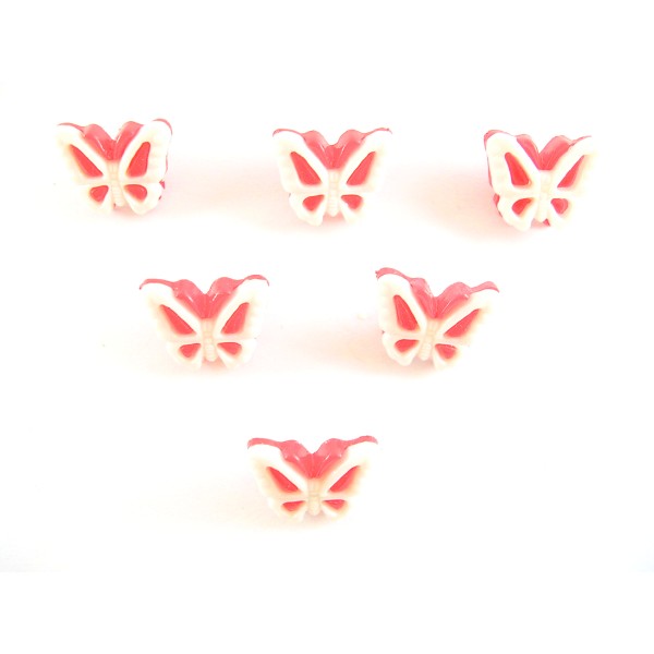 LOT 6 BOUTONS ACRYLIQUES : papillon rouge/blanc 14*12mm (01) - Photo n°1