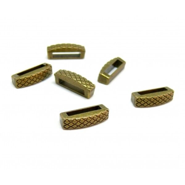 H116433AB PAX de 10 pendentifs perles intercalaires slide rectangle strié métal coloris Bronze - Photo n°1