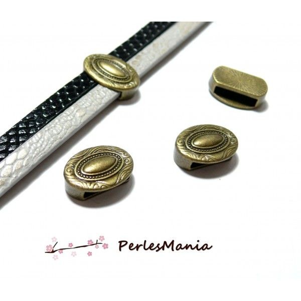 PAX 10 Passants Slides Ovale en métal couleur Bronze pour cordons lanieres H6441 - Photo n°1
