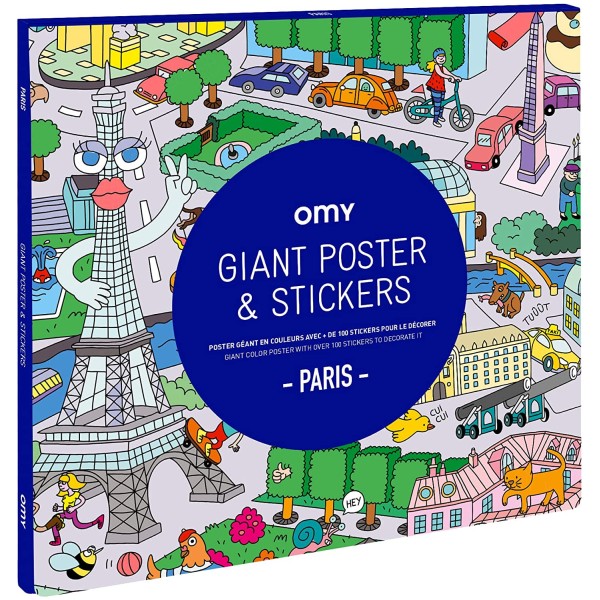 Poster géant PARIS en couleur avec + 100 stickers made in France OMY - Photo n°1