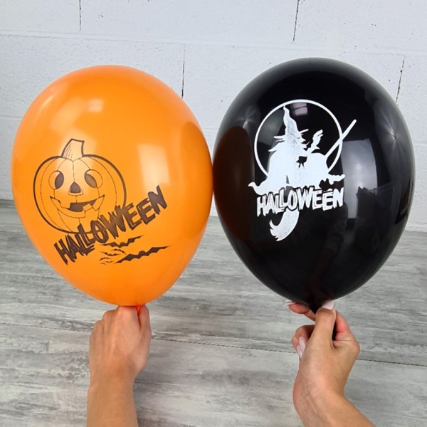 Lot 24 Ballons Halloween avec Citrouille Fantôme Orange et Noir, Diam. 28 cm, en latex - Photo n°1