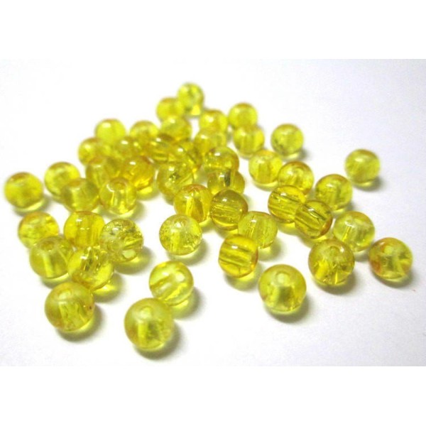 50 Perles en verre craquelées jaune 4mm (4PV20) - Photo n°1
