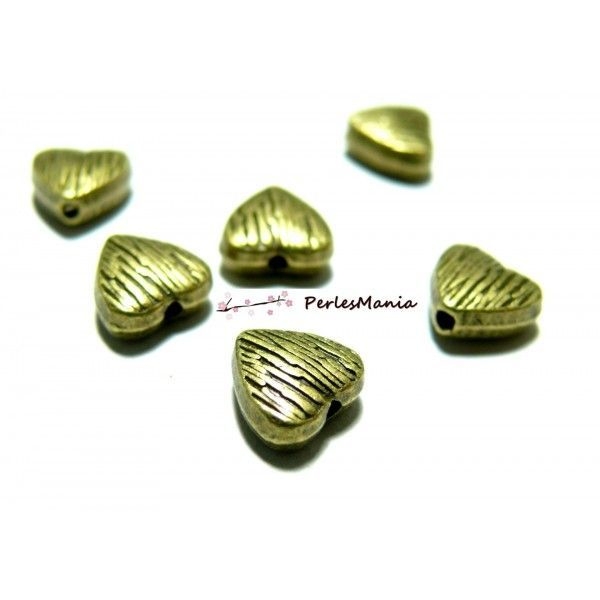 Ref 2Y4115 PAX 100 perles intercalaires CŒUR STRIE métal couleur Bronze - Photo n°1