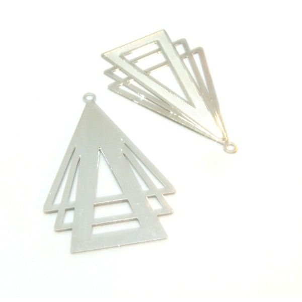 AE115173 PAX 2 Estampes pendentif filigrane Double Triangle 42mm métal finition Argent Platine - Photo n°1