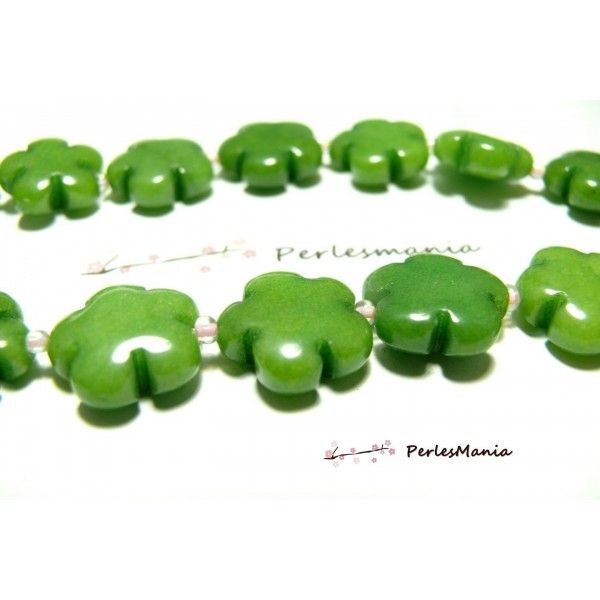 Lot de 5 perles fleurs jade teintée 5 pétales couleur vert clair 16mm - Photo n°1