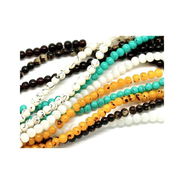 50 Perles howlite en verre multicolore diamètre 4 mm - Couleur à effet tachetée - Photo n°1