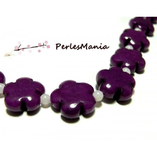 Lot de 5 perles fleurs jade teintée 5 pétales couleur violet 20mm - Photo n°1