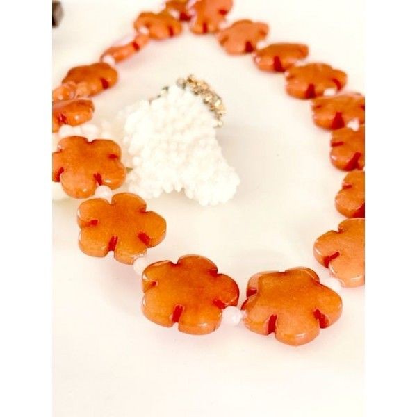 Lot de 5 perles fleurs jade teintée 5 pétales couleur orange 20mm - Photo n°1