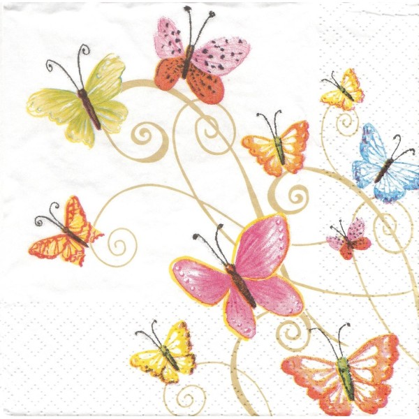 4 Serviettes en papier Papillons Multicolores Format Lunch Decoupage Serviettage 1210-11012 Atelier - Photo n°1