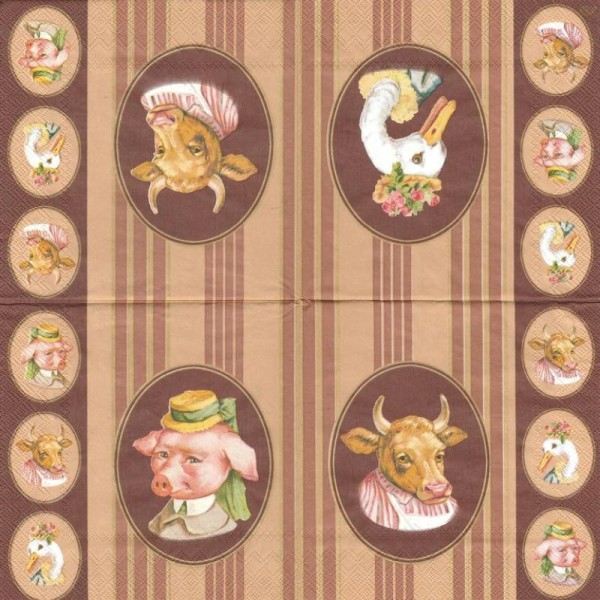 4 Serviettes en papier Vache Cochon Oie Format Lunch - Photo n°2