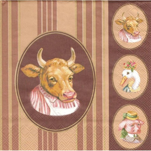 4 Serviettes en papier Vache Cochon Oie Format Lunch - Photo n°1