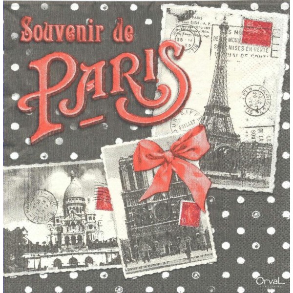4 Serviettes en papier Souvenir de Paris Format Lunch - Photo n°1
