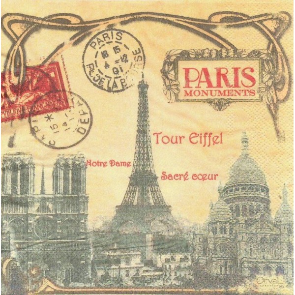 4 Serviettes en papier Paris Monuments Format Lunch - Photo n°1