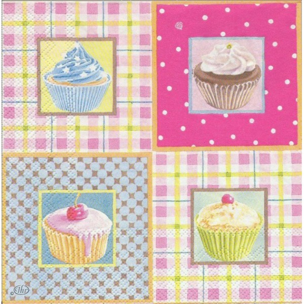 4 Serviettes en papier Pâtisserie Cupcakes Format Lunch - Photo n°1