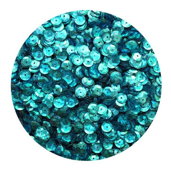 Paillettes turquoise holographique, rondes bombées, 2000 sequins, ø 6 mm, à coudre ou piquer - Photo n°1