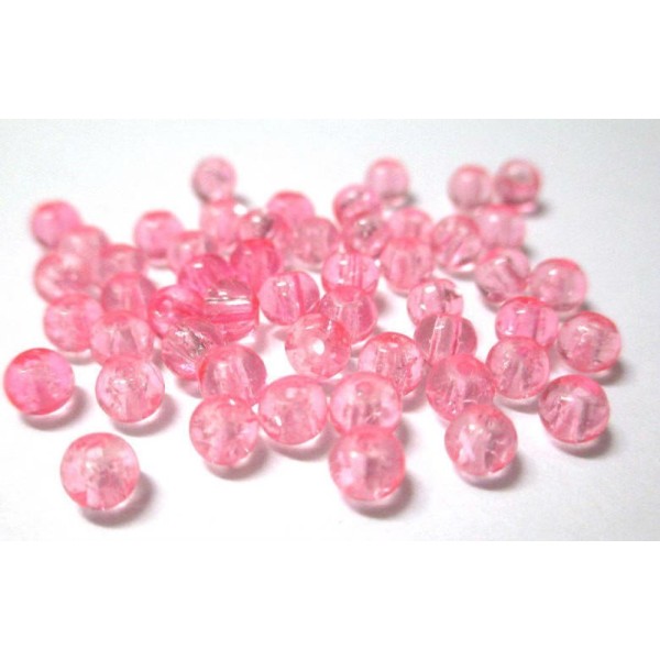 50 Perles en verre craquelées rose 4mm (4PV13) - Photo n°1