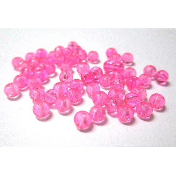 50 Perles en verre craquelées rose bonbon 4mm (4PV11) - Photo n°1
