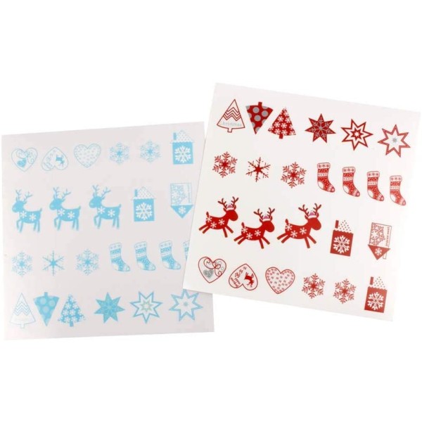 Gommettes transparentes 48 stickers noël sapin renne étoile flocon Rouge et Bleu - Photo n°1