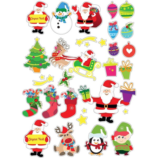 Gommettes Père Noel et Cie 60 stickers 1 à 7,5cm traineau renne boule bonhomme de neige cadeaux - Photo n°1