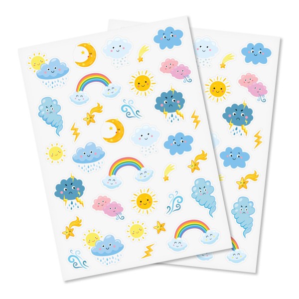 Gommettes Météo Kawaï 68 stickers 1,4 à 5,2 cm nuage arc en ciel lune soleil pluie étoile - Photo n°1