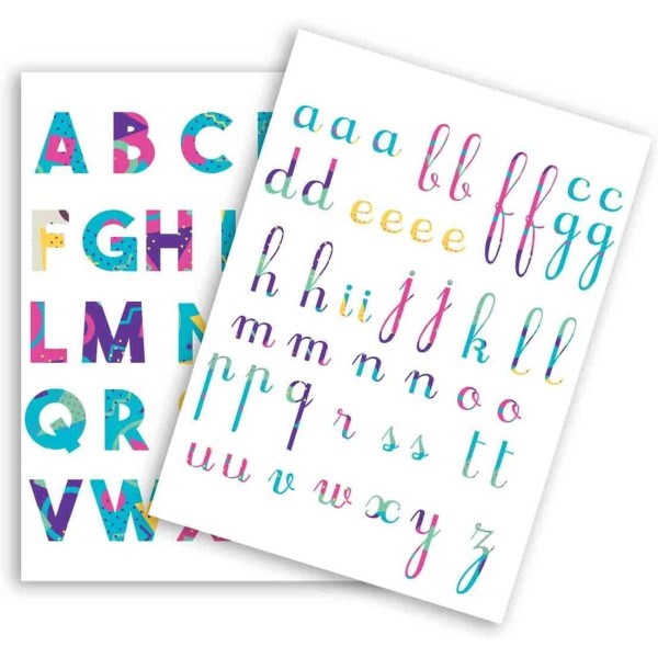 Gommettes Alphabet couleur 73 stickers 1,5 à 2,5cm lettre majuscule miniscule - Photo n°1
