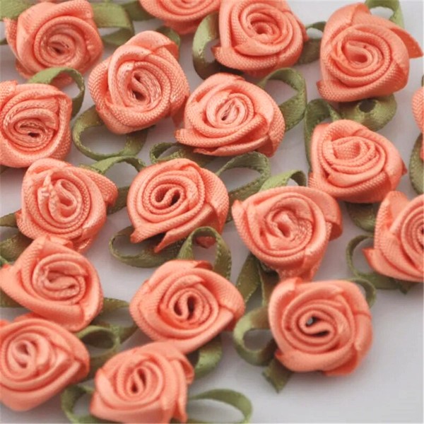 LOT 6 APPLIQUES TISSUS : rose couleur saumon 15mm - Photo n°1