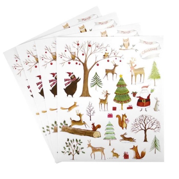Gommettes Forêt d'hiver 112 stickers 0,8 à 10,5 cm renne père noël écureuil sapin - Photo n°1